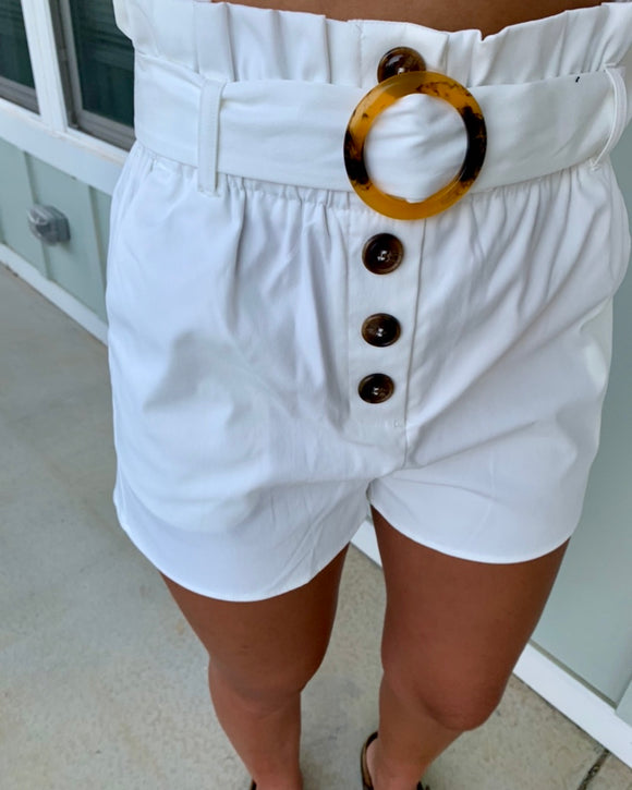 White Belted Paperbag Shorts