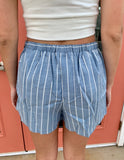 White and Blue Striped Shorts