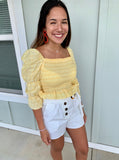 Yellow Puff Sleeve Smocked Blouse