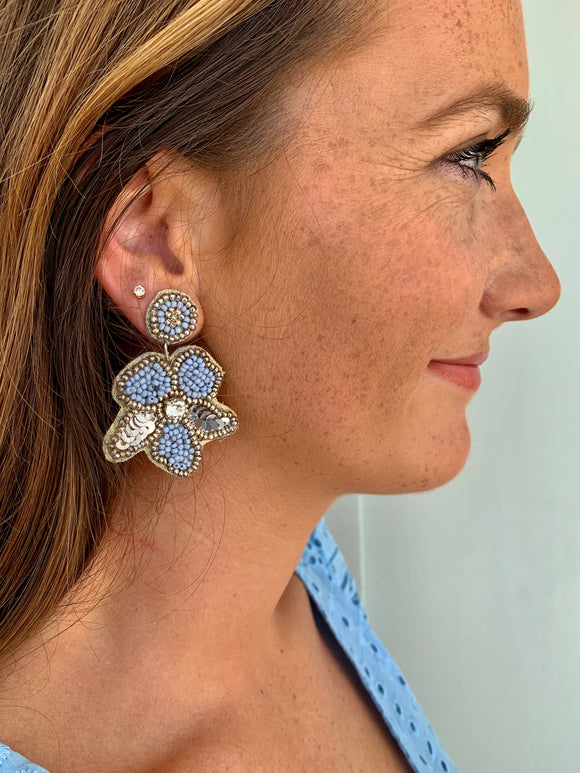 Periwinkle Seed Bead Flower Studs