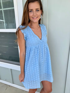 Eyelet Blue Babydoll Dress