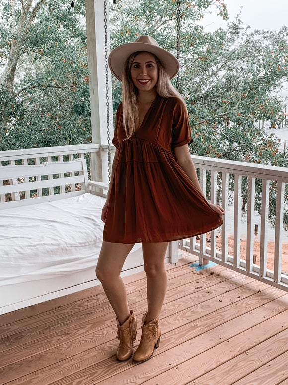 Golden Brown Babydoll Dress