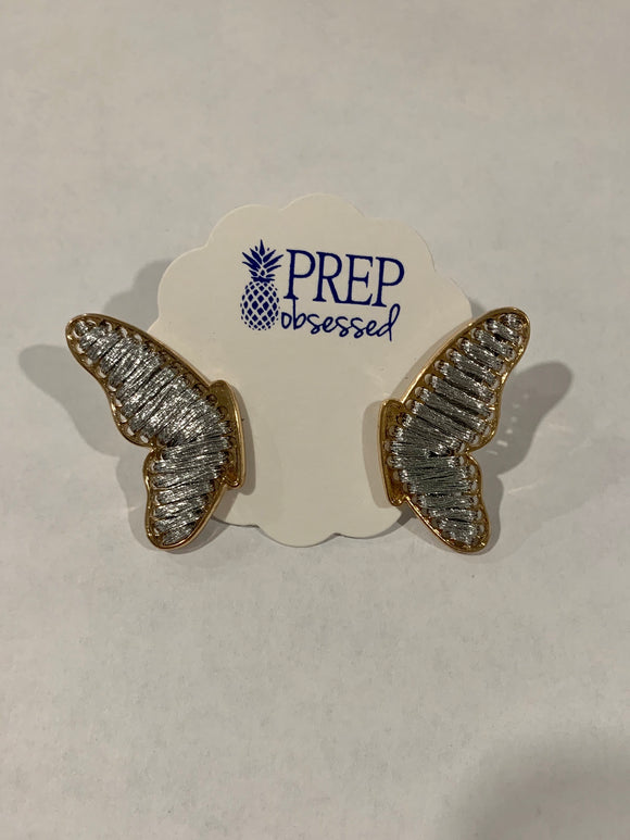 Silver Butterfly Threaded Stud Earring