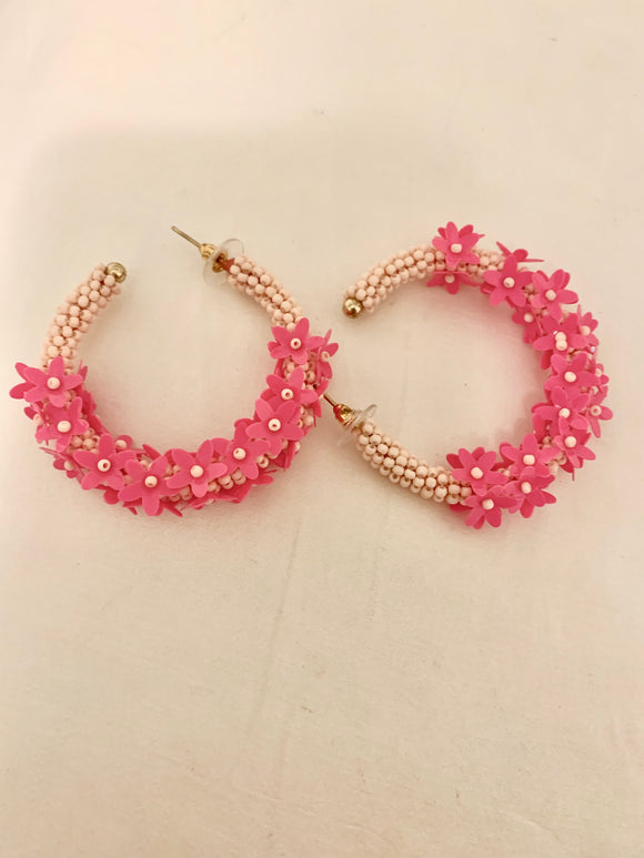 Pink Flower Hoops